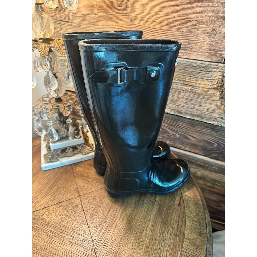 Hunter Original Tall Gloss Rain Boots Black Waterproof Rubber WFT1000RGL US 7F
